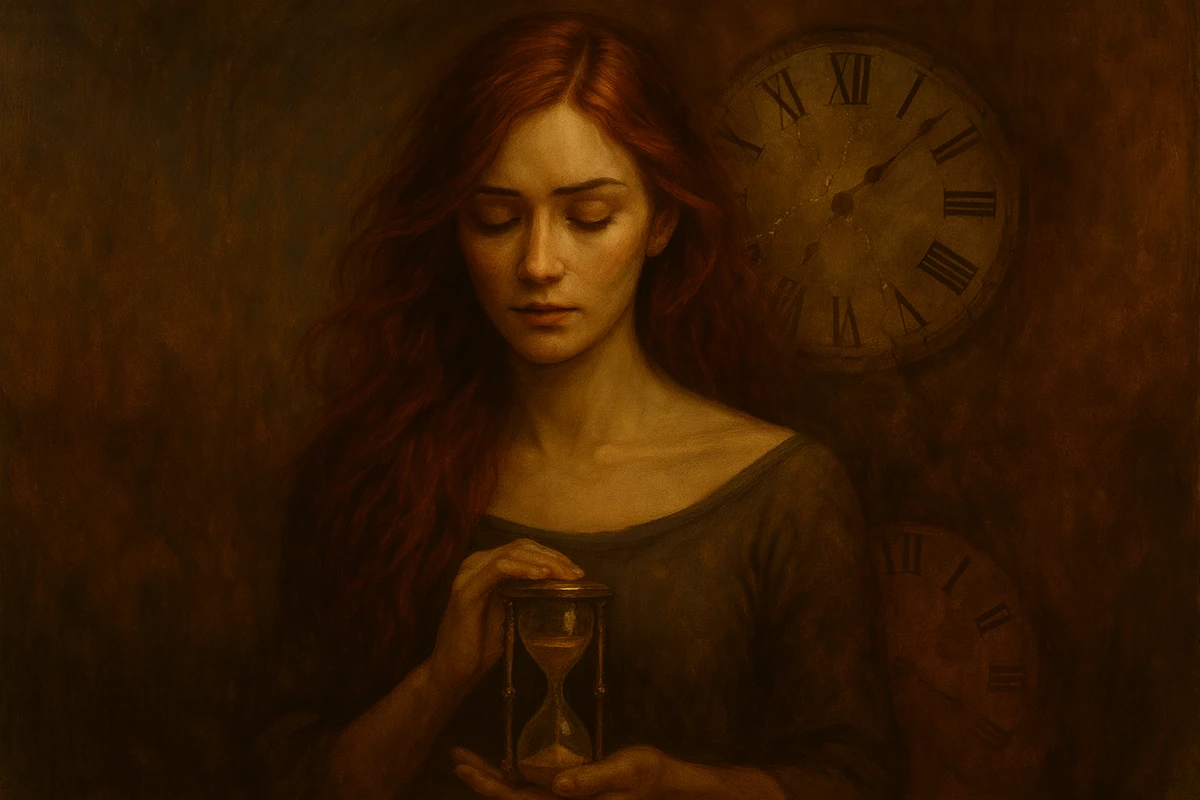 Eine Frau mit einer Sanduhr als Wächterin der Zeit