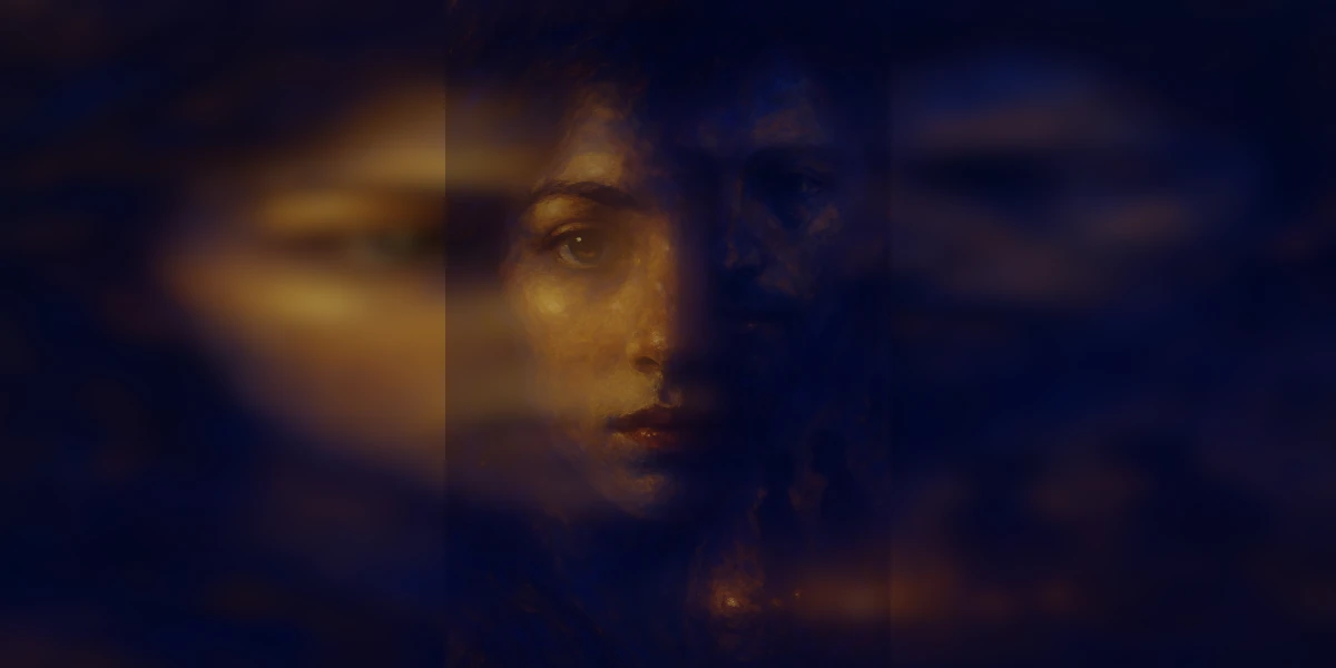 Melancholisches Doppelporträt mit verschwommenen Erinnerungsfragmenten